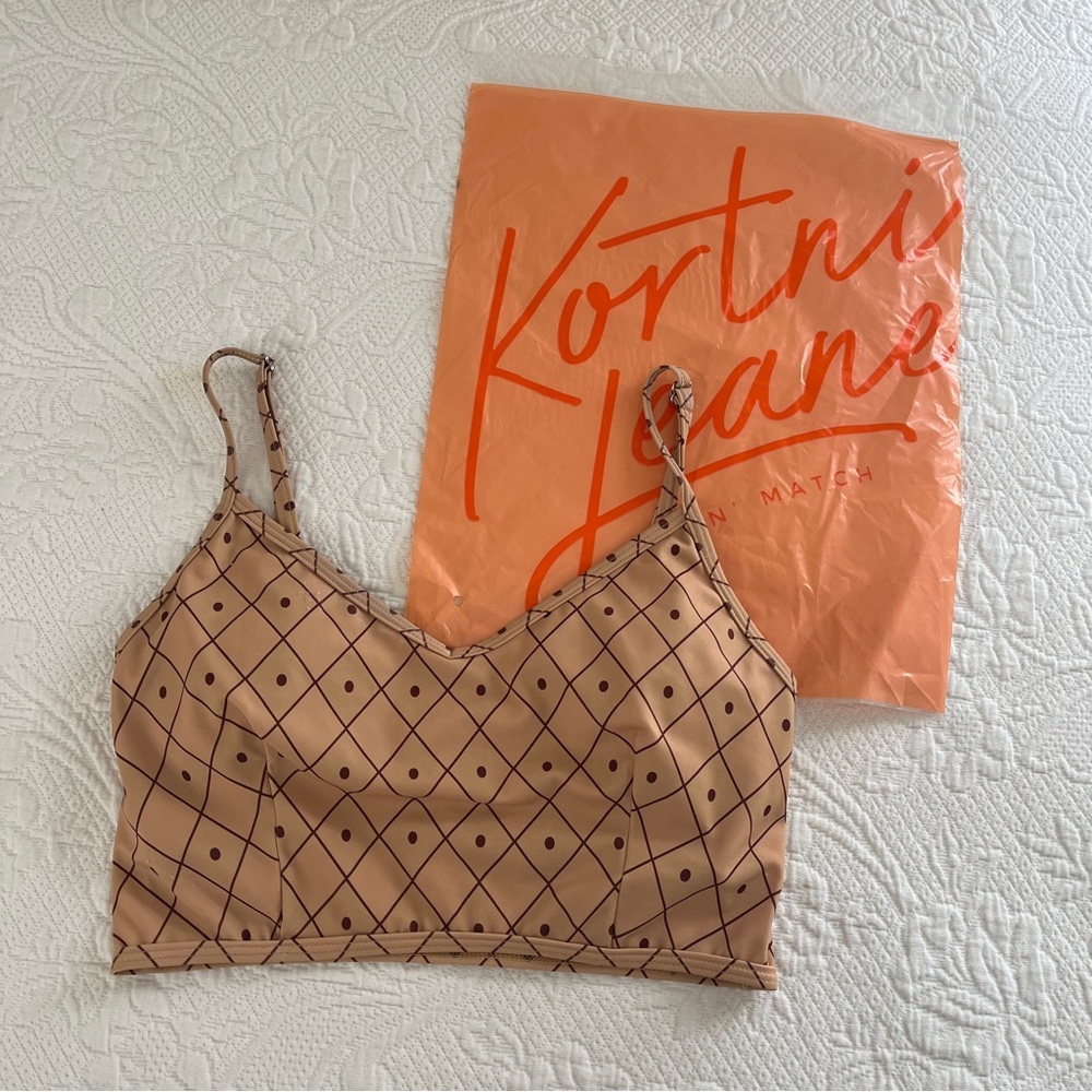 Kortni Jeane V’d Crop Top - Pineapple Lattice Print Tan/Brown sz Xs